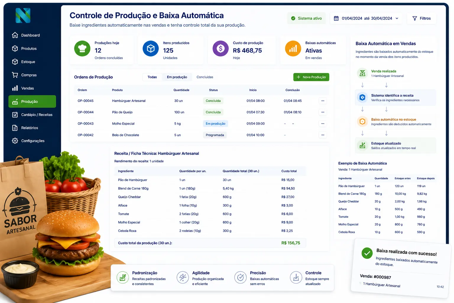 Controle de Produção e Baixa Automática