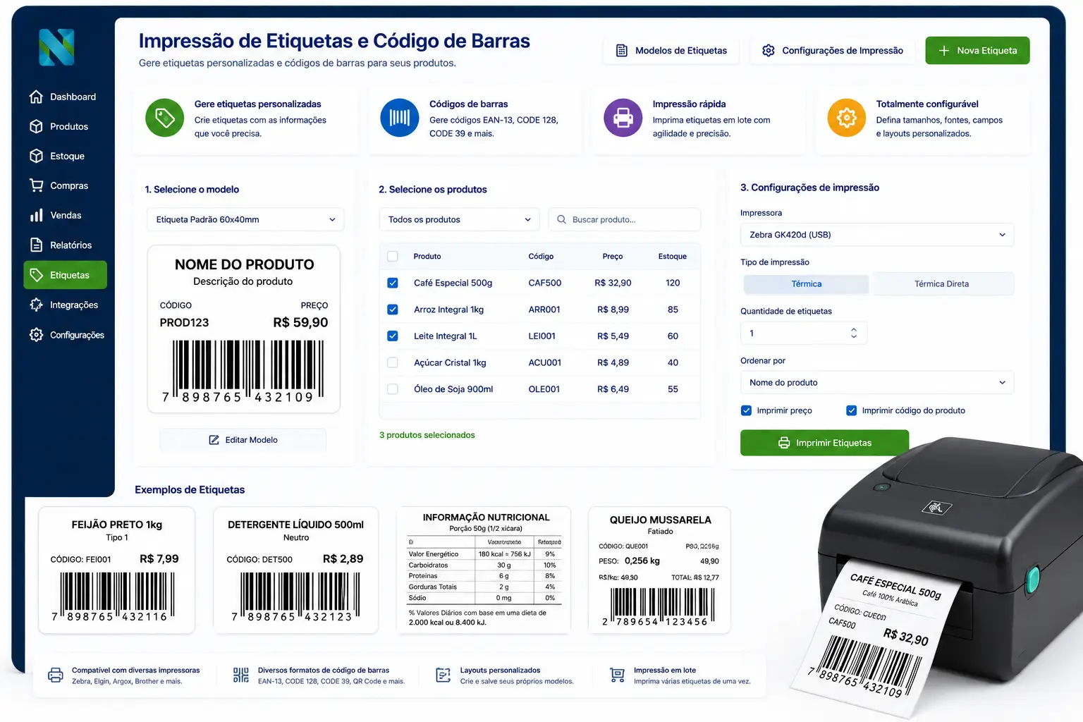 Impressão de Etiquetas e Código de Barras